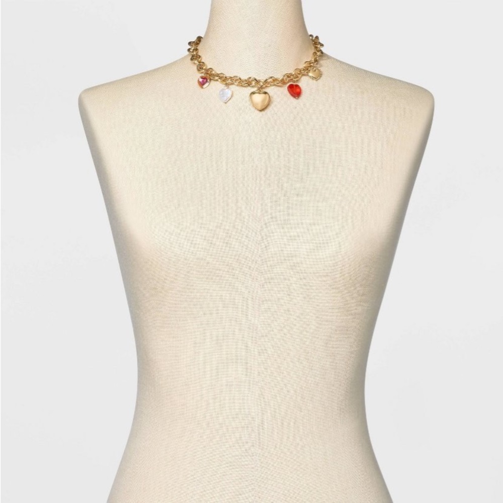 a new day Gold Heart Charm Necklace with Red and White Accents - Picture 2 of 9